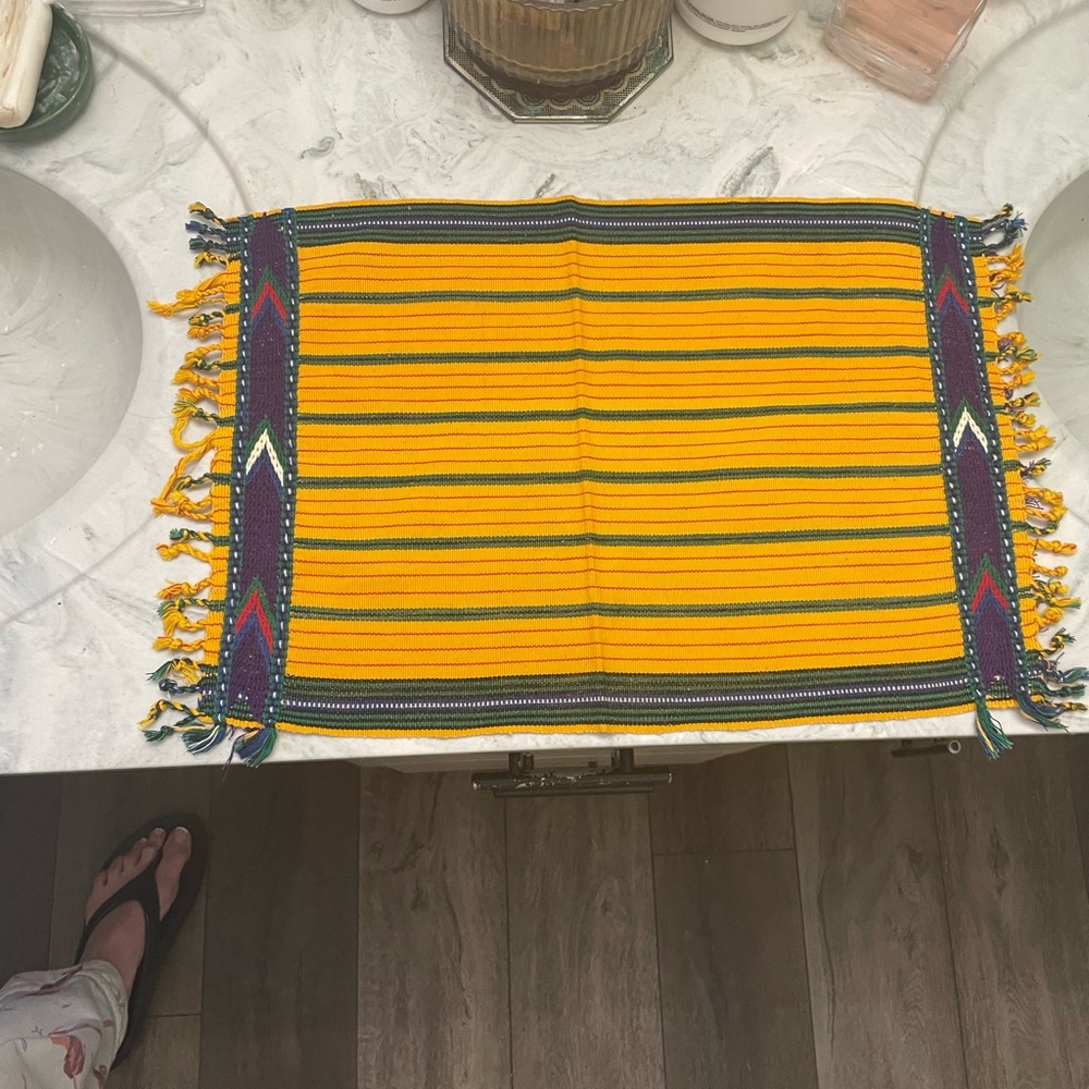 MEXICANA Yellow and Blue Table Linens with Fringe Placemats